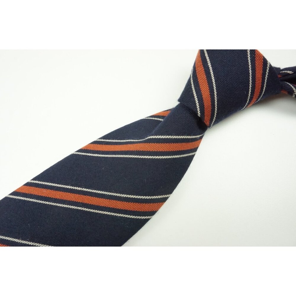 Cesare Attolini Midnight Blue Dark Carrot Orange Striped Wool Blend Tie NEW